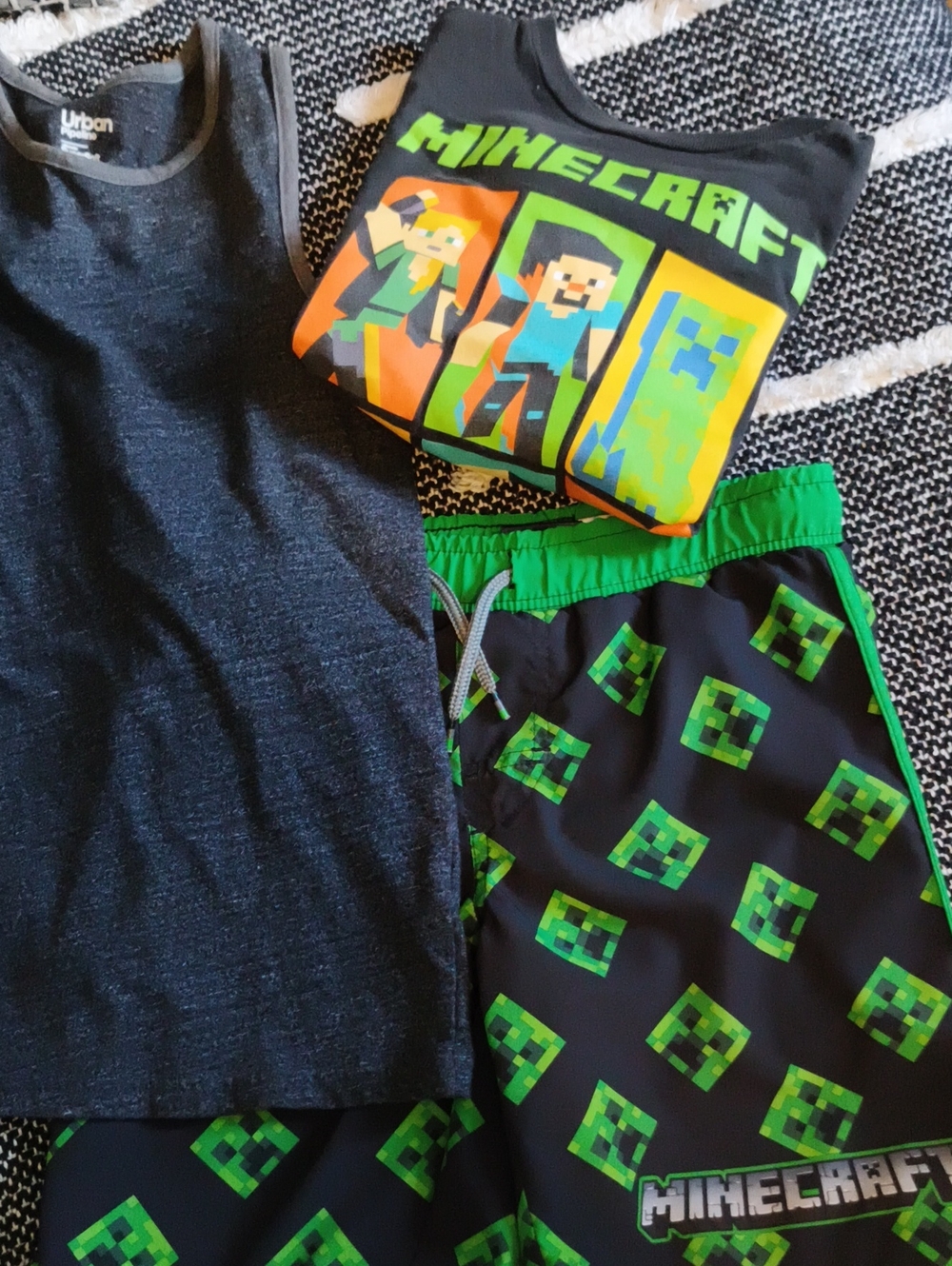 Minecraft Boys Swim Shorts with Black Tank  And tee Shirt 6Y -7Y